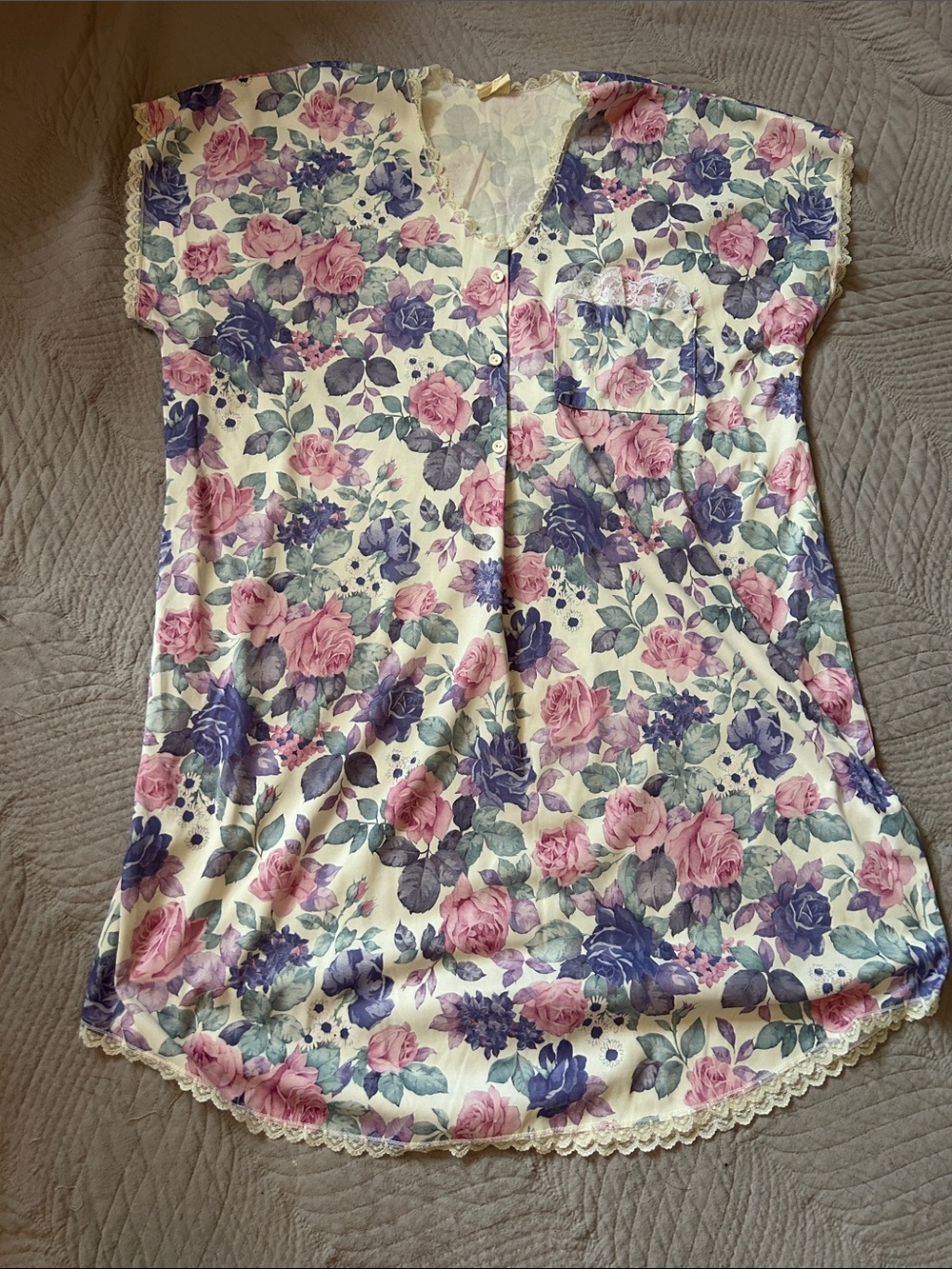 Avon Floral Lace-Trim Night Tunic in Pink & Purple
